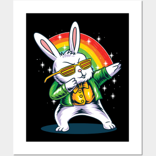 Easter bunny dabbing in rainbow Posters and Art